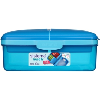 Holmes Products (Europe) Limited Sistema Lunch Quaddie кутия за закуски 1.5 л с 3 отделения на панти в капака и бутилка за пиене, синя