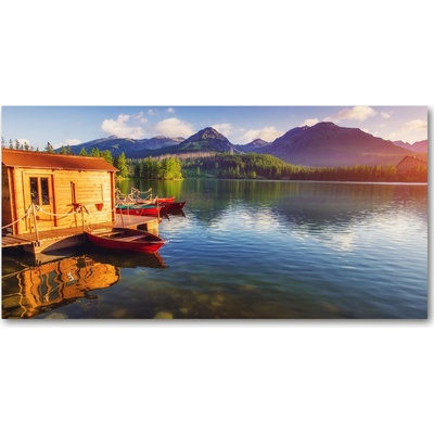 Foto obraz sklo tvrzené Jazero v horách 100x50 cm