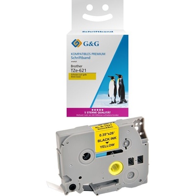 Compatible Лента за етикетни принтери BROTHER ТИП TZ - 9 mm x 8, 00 m - BLACK ON YELLOW TAPE - TZE-621 (TZE621) - P№ RL-BR-TZ621-BK - G&G (Compatible-TZE-621)