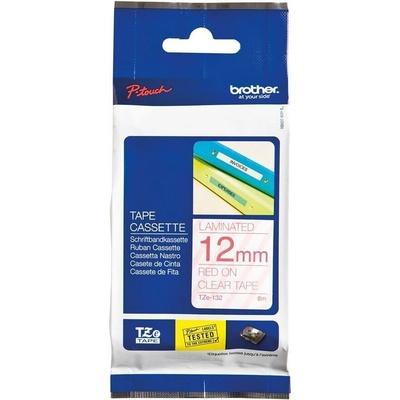 páska BROTHER TZ132 červené písmo, transparentná páska Tape (12mm) (TZE132)