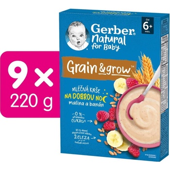 Gerber Natural Mléčná kaše pšenično ovesná malina a banán 9 x 220 g