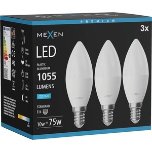 Mexen Nova 3x LED крушка E14, C37, 10W, Студена - 6500K, 1055 lm - L102-E14-1065-01x03 (L102-E14-1065-01x03)