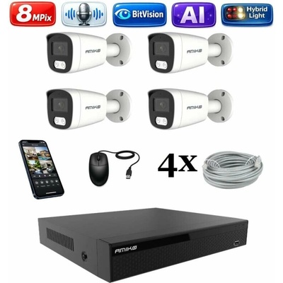 Amiko IP 4 kamerový set 4K Ultra HD 8Mpix Ai Dl Tube 1801K4