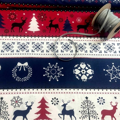 Vánoční bavlněná látka, metráž, šíře 160 cm, Skandinávský motiv Modrý