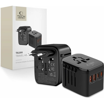 Redukcia - cestovný adaptér Tech-Protect Ta200 Travel Adapter Eu / Uk / Us / Au Black
