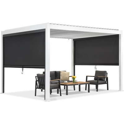 Garden Point Свободностояща пергола за тераса Lagos 3x4 с 3 м дълги странични ролетни щори Garden Point в бяло и антрацит (GAP1371)