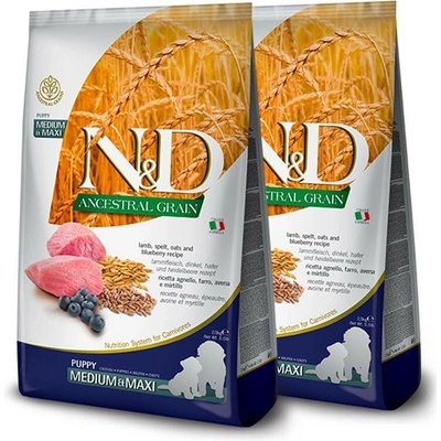 N&D Ancestral Grain Puppy Medium & Maxi Lamb & Blueberry 2 x 12 kg