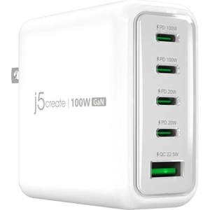 j5create Мрежово зарядно JUP53100 100W GaN, 5 порта, USB-C, USB-A (J5-JUP53100EF-N) - Allstore