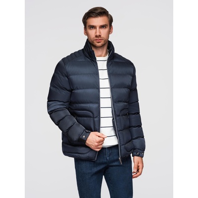 Ombre Clothing Мъжко стегнато яке с лъскав финиш и стояло - тъмносиньо V2 OM-JALP-0218 Ombre Clothing Ombre Clothing | Sin | МЪЖЕ | L