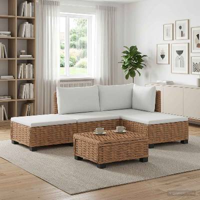vidaXL 4 бр. Комплект за отдих от ратан с възглавници GENDT Натурално (3429844)