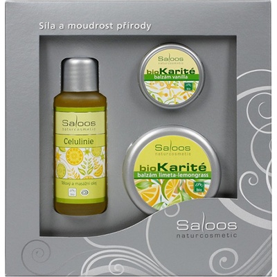 Saloos Citrus masážny olej 50 ml + Bio karité 50 ml + Bio karité Vanilla 19 ml darčeková sada