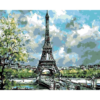 Zuty Malování podle čísel Eiffelovka s jarními stromy 100 x 80 cm vypnuté plátno na rám
