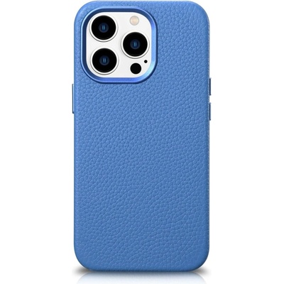 ICARER Кейс от естествена кожа iCarer Litchi Premium за iPhone 14 Pro Max, магнитен, съвместим с MagSafe, Светлосин (WMI14220712-LB) (WMI14220712-LB)