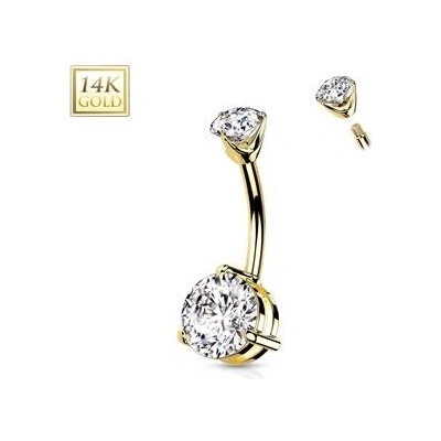 Šperky4U zlatý piercing do pupíku kulatý zirkon ZL01227-YG