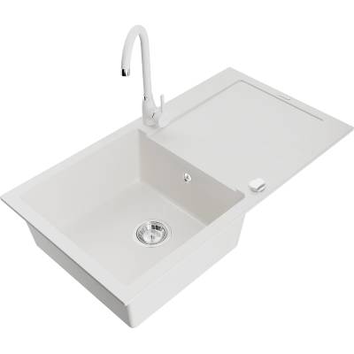 Mexen Leo гранитна кухненска мивка с 1 корито, отцеждане и кухненски (6501-20-670200-20)