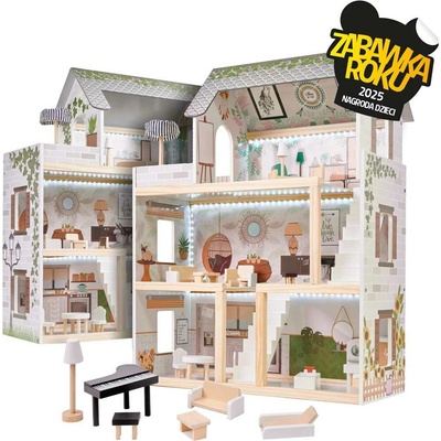 FunPlay 5944 Drevený domček pre bábiky s príslušenstvom 3 poschodia 62x26,5x78cm