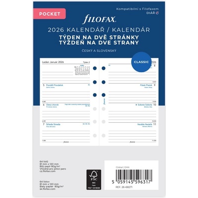 FILOFAX kapesní, týden/2 str, linky, ČJ+SJ 2026