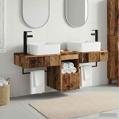 vidaXL Комплект шкафове за баня 3 бр. Старо дърво 53 x 35 x 39 см (3405615)