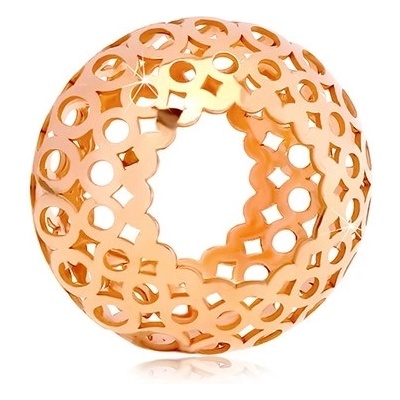 Šperky eshop Přívěsek v růžovém 14K zlatě dutý váleček s vyřezávanými ovály a kruhy GG18.38