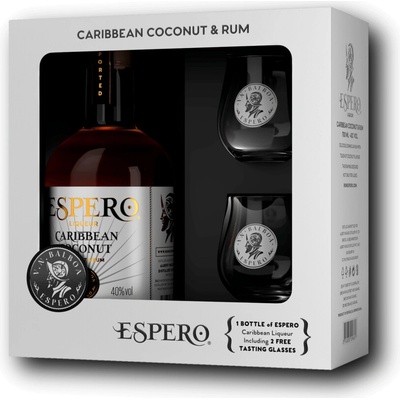 Espero Caribbean Coconut 40% 0.7 l (dárkové balení s 2 skleničkami)