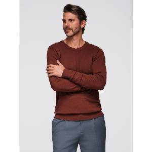 Ombre Clothing Мъжки пуловер с кръгло деколте от еластична плетка в класическа плетка - бордо V4 OM-SWSW-0183 Ombre Clothing Ombre Clothing | Cherven | МЪЖЕ | M