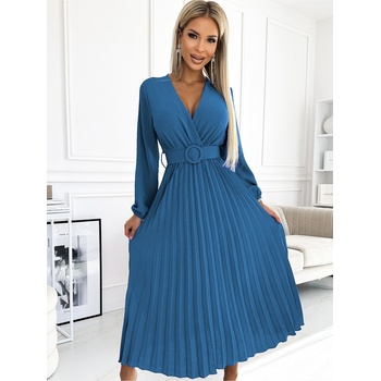 Numoco Плисирана миди рокля с деколте, дълги ръкави и широк колан Numoco VIVIANA numoco | Sin | ЖЕНИ | ЕДИН РАЗМЕР