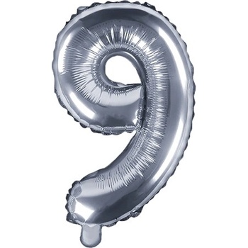 PartyDeco Fóliový balónek číslo 9 stříbrný 35 cm