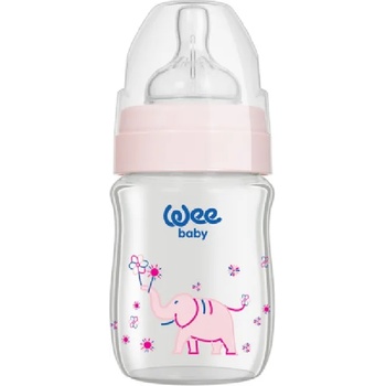 Wee Baby Бебешко шише от топлоустойчиво стъкло Wee Baby Classic Plus, 120 ml, розово (139)