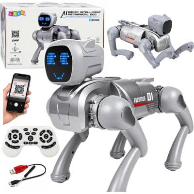 LEAN Toys Interaktívny robotický pes AI na diaľkové ovládanie so strieborným LED displejom