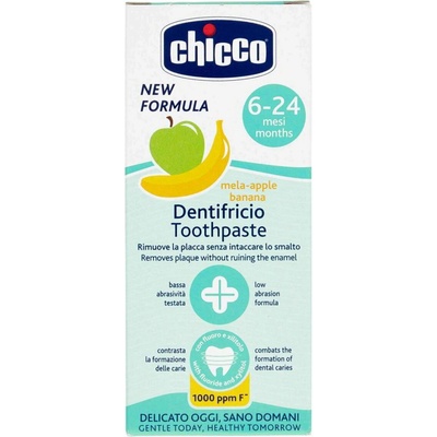 Chicco Toothpaste 6-24m detská s fluoridom Apple-Banana 50 ml