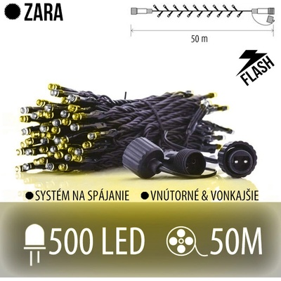 Zara led svetelná reťaz vonkajšia flash - 500led - 50m - teplá biela / flash prebliknutie studená biela