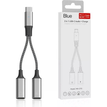 JC Активен USB-C адаптер с 2xUSB-C изхода за устройства с USB-C порт - JC USB-C Male to 2xUSB-C Female Adapter MH-273 (тъмносив)
