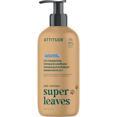 Attitude Super Leaves Pets 2v1 šampon a kondicionér pro domácí mazlíčky proti zápachu s kokosem 473 ml