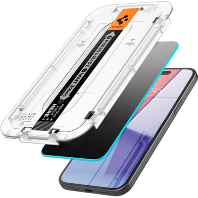 Spigen 2 броя стъклени защитни покрития с определен ъгъл на виждане за дисплея за iPhone 16, iPhone 15 - Spigen Glass tR EZ Fit Privacy Tempered Glass 2 Pack (AGL06905)