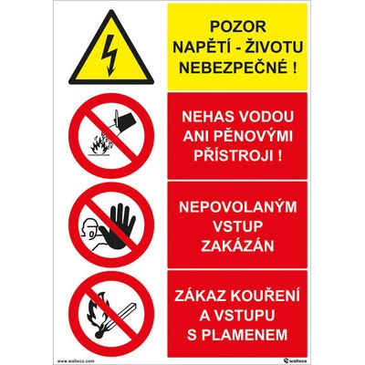 Walteco Pozor napětí, nehas vodou 210x297mm, formát A4, samolepka Množství: 1 ks , 20023