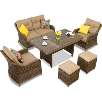 Garden Point Техноратанов комплект Toledo Apetito 4 с пуфове кафяви Garden Point (GAP120-4PU)