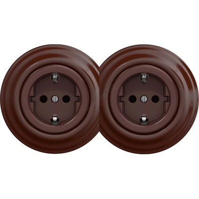 Kliklap - Двойна ретро домашна розетка с рамка SCHUKO 230V кафява (KA0035C)