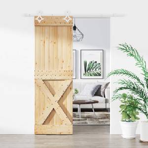 vidaXL Преплъзваща се врата 70 x 210 cm Естествено и бяло (3445091)