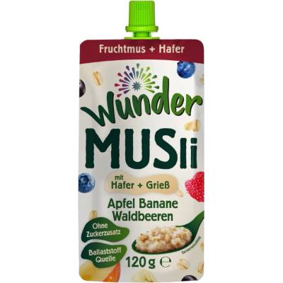 Ovocné müsli v kapsičce Wunder jablko banán a lesní plody 120 g