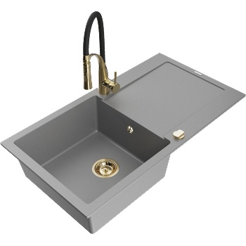 Mexen Leo мивка от гранит 1-камерна с отцедник и кухненски смесител Aster, сив - 6501-71-73450-57-G (6501-71-73450-57-G)