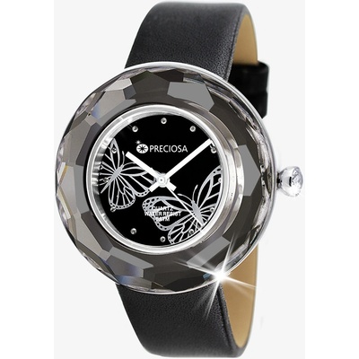 Preciosa Crystal Time s českým křišťálem Preciosa chromové černý hladký řemínek
