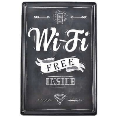 Ceduľa Wi-Fi Free Vintage style 30cm x 20cm Plechová tabuľa