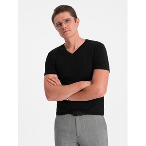 Ombre Clothing Мъжка тениска с V-образно деколте и еластан - черна V3 S2040 Ombre Clothing Ombre Clothing | Cheren | МЪЖЕ | S