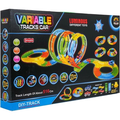 RKToys Svítící autodráha VARIABLE Speed Track 162 dílů se smyčkami