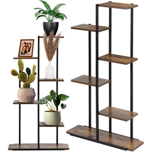 Sersimo 6 стелажа от метал и MDF, 60x20x113 см, черни и кафяви (GA0211)