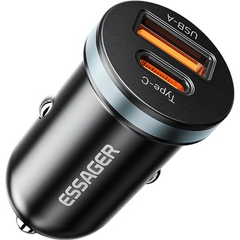 ESSAGER ES-CC12 30W зарядно за кола, USB-A, Type-C, ултралек - черен