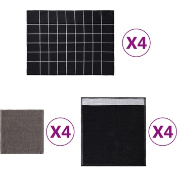 Image 1 of vidaXL Комплект кърпи от 12 части, черен, памук (136294)