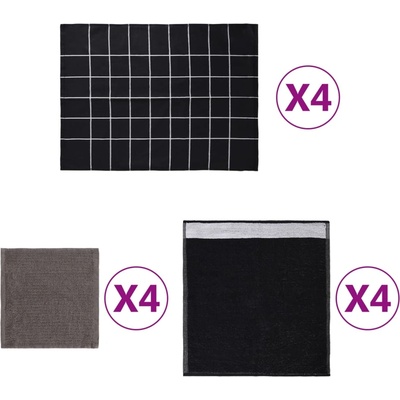 vidaXL Комплект кърпи от 12 части, черен, памук (136294)