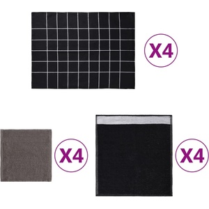 vidaXL Комплект кърпи от 12 части, черен, памук (136294)