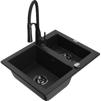 Mexen Carlos гранитна мивка с 1, 5 камери с кухненски смесител Aster, черен - 6518-77-73450-70-B (6518-77-73450-70-B)